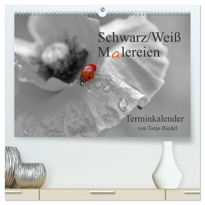 Schwarz-Weiß Malereien Terminkalender von Tanja Riedel für die Schweiz (CALVENDO Premium Wandkalender 2025)