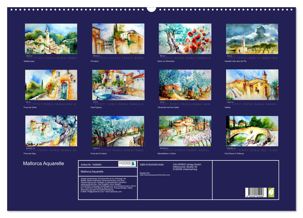 Mallorca Aquarelle (CALVENDO Wandkalender 2025)