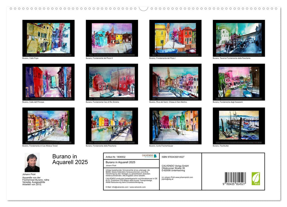 Burano in Aquarell 2025 (CALVENDO Premium Wandkalender 2025)