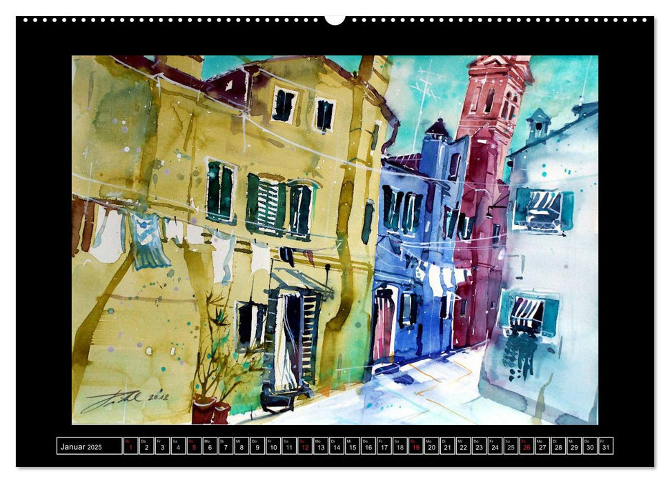 Burano in Aquarell 2025 (CALVENDO Premium Wandkalender 2025)