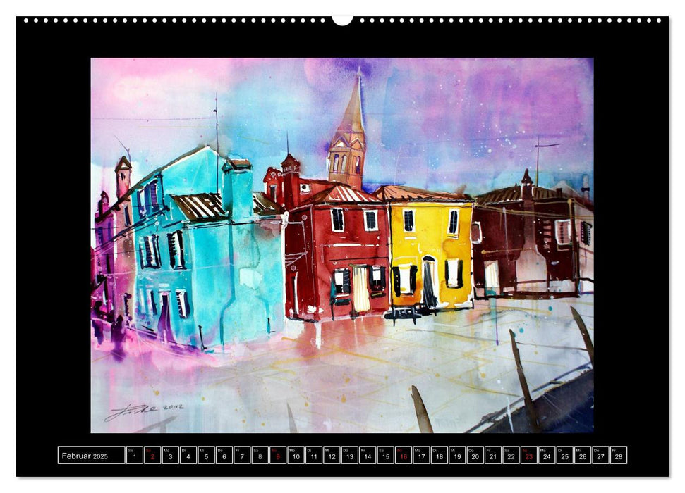 Burano in Aquarell 2025 (CALVENDO Premium Wandkalender 2025)