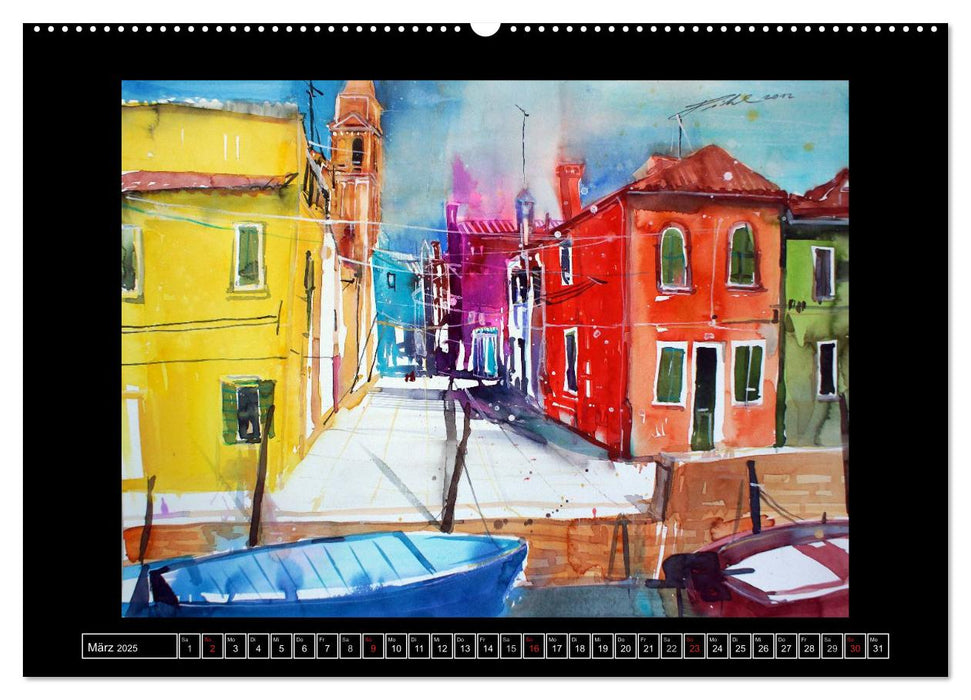 Burano in Aquarell 2025 (CALVENDO Premium Wandkalender 2025)