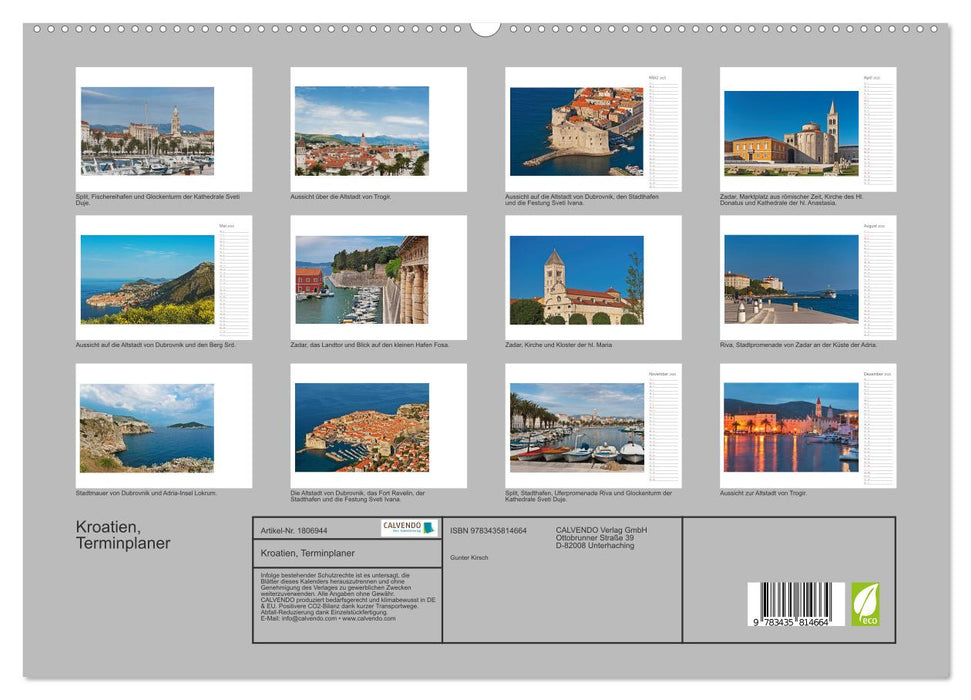 Kroatien, Terminplaner (CALVENDO Premium Wandkalender 2025)
