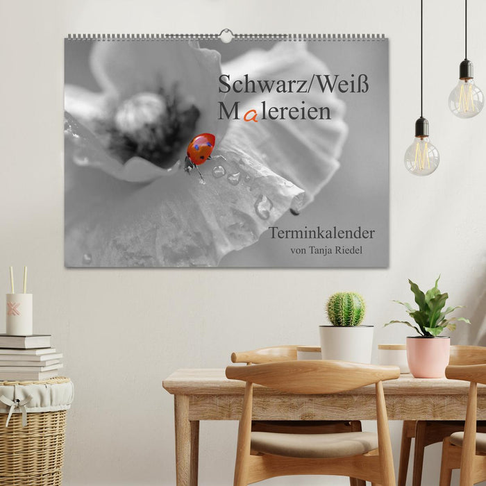 Schwarz-Weiß Malereien Terminkalender von Tanja Riedel für die Schweiz (CALVENDO Wandkalender 2025)