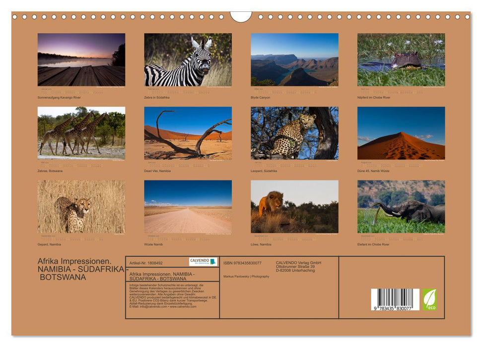 Afrika Impressionen. NAMIBIA - SÜDAFRIKA - BOTSWANA (CALVENDO Wandkalender 2025)