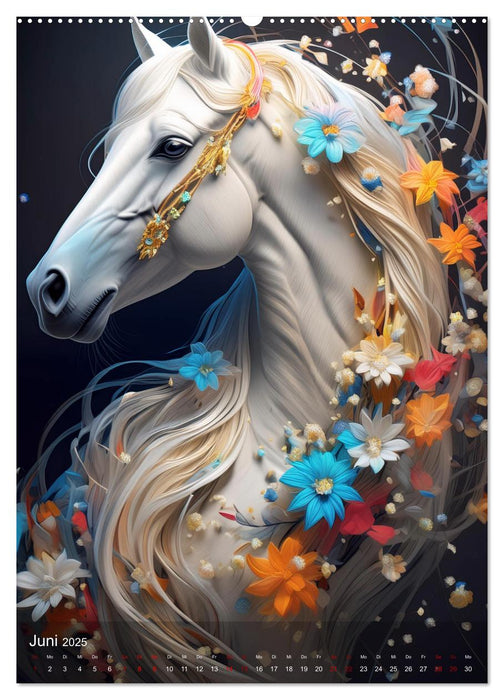 Pferde im Blütenzauber – Blumige Portraits edler Vierbeiner (CALVENDO Wandkalender 2025)