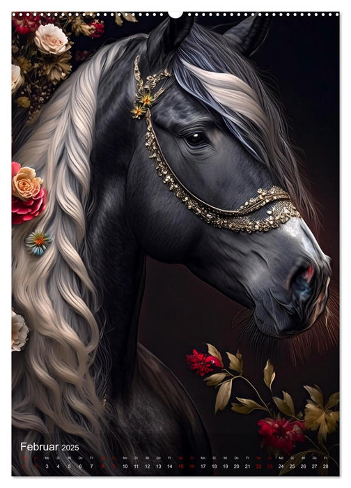 Pferde im Blütenzauber – Blumige Portraits edler Vierbeiner (CALVENDO Premium Wandkalender 2025)