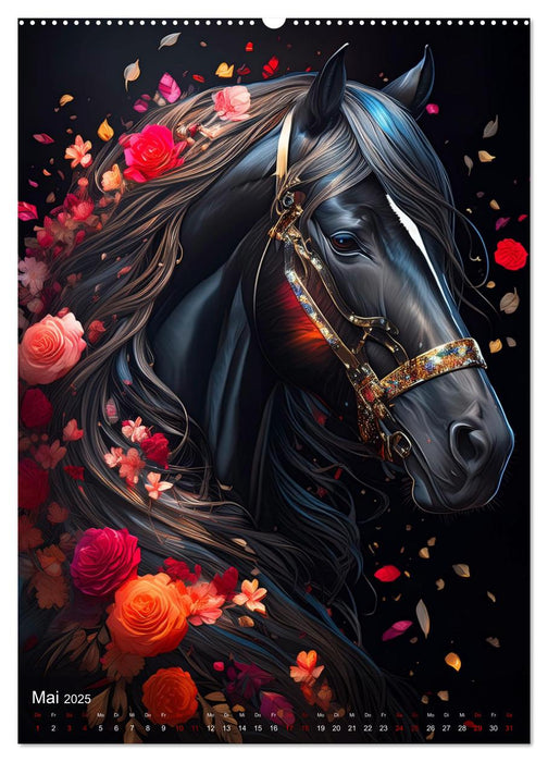Pferde im Blütenzauber – Blumige Portraits edler Vierbeiner (CALVENDO Premium Wandkalender 2025)