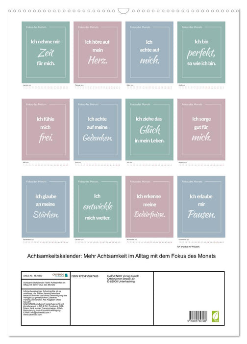 Achtsamkeitskalender: Mehr Achtsamkeit im Alltag mit dem Fokus des Monats (CALVENDO Wandkalender 2025)