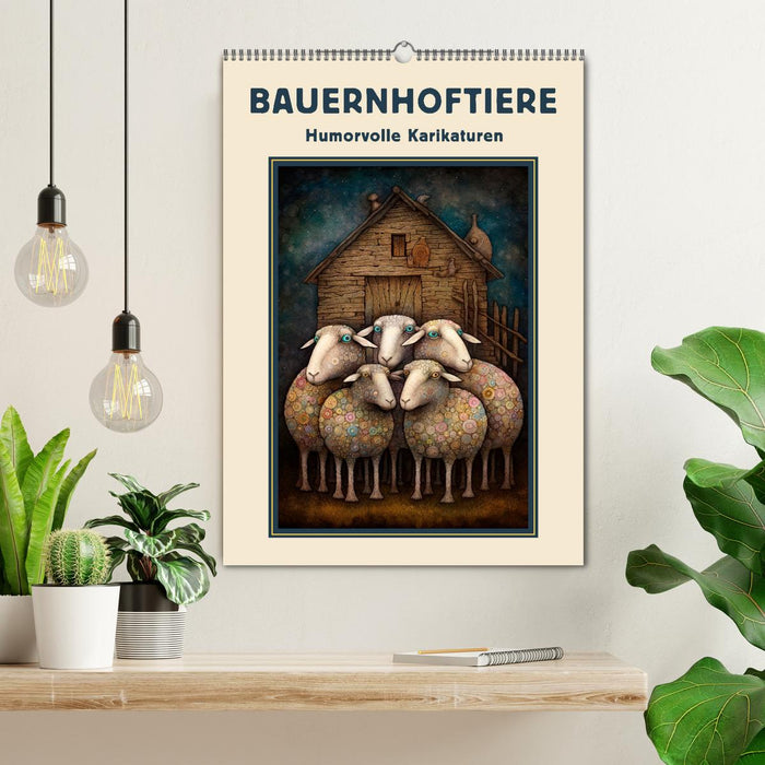 Bauernhoftiere - Humorvolle Karikaturen (CALVENDO Wandkalender 2025)