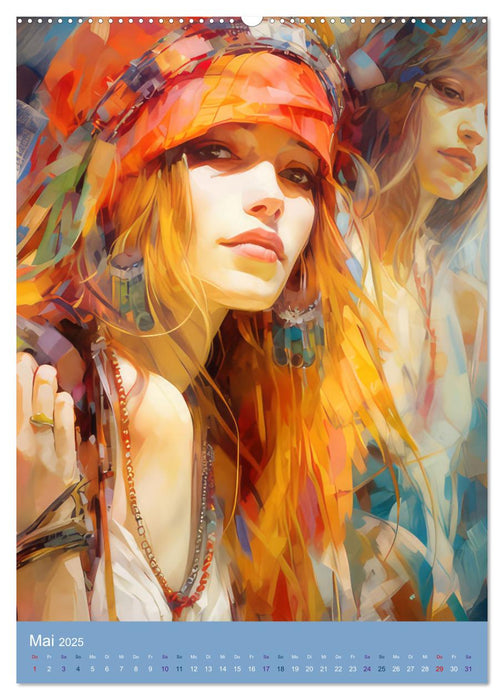 Hippie Girls Kunstbilder aus der Ära der Hippies (CALVENDO Premium Wandkalender 2025)