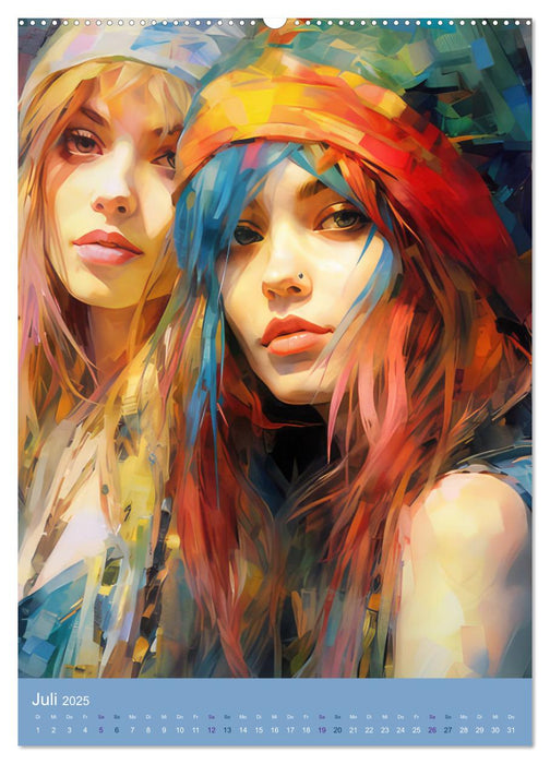 Hippie Girls Kunstbilder aus der Ära der Hippies (CALVENDO Premium Wandkalender 2025)