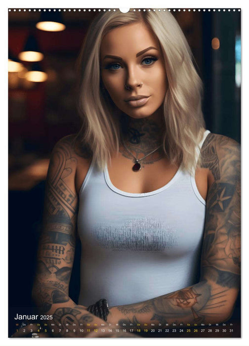 Tattoo Schönheiten - zwölf Monate, zwölf Frauen und jede Menge Tattoos (CALVENDO Premium Wandkalender 2025)