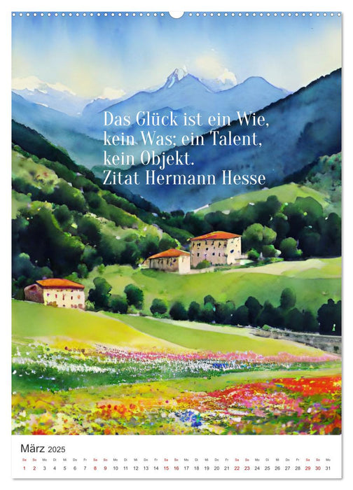 Homage an Hermann Hesse- KI-Kunst angelehnt an den Stil von Hermann Hesse mit Zitaten von Hermann Hesse (CALVENDO Premium Wandkalender 2025)