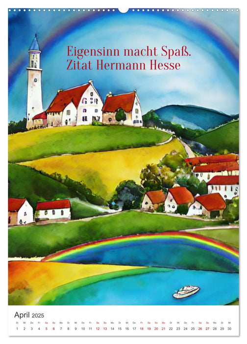 Homage an Hermann Hesse- KI-Kunst angelehnt an den Stil von Hermann Hesse mit Zitaten von Hermann Hesse (CALVENDO Premium Wandkalender 2025)