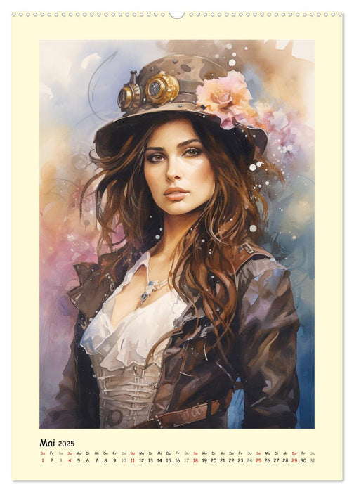 Schöne Steampunk Girls. Retro-Ästhetik im Aquarell-Stil (CALVENDO Wandkalender 2025)