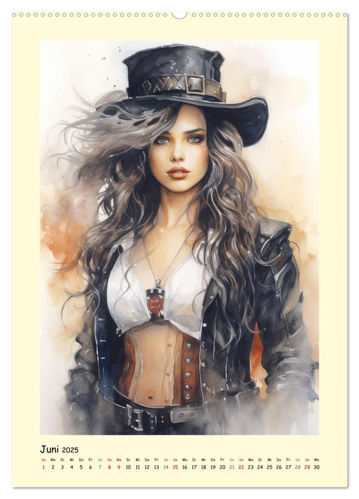 Schöne Steampunk Girls. Retro-Ästhetik im Aquarell-Stil (CALVENDO Wandkalender 2025)