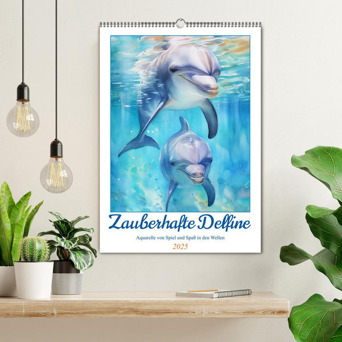 Zauberhafte Delfine. Aquarelle von Spiel und Spaß in den Wellen (CALVENDO Wandkalender 2025)
