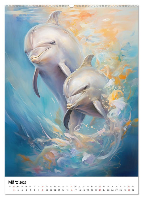 Zauberhafte Delfine. Aquarelle von Spiel und Spaß in den Wellen (CALVENDO Wandkalender 2025)
