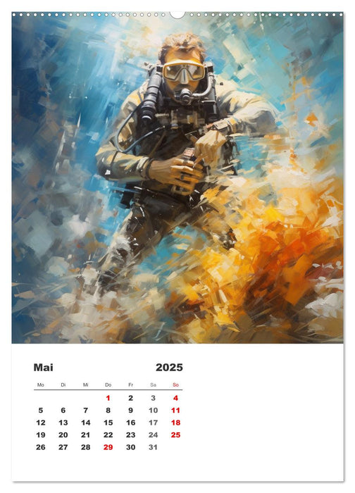 Tauchen im ewigen Blau. Eine Aquarell-Reise in die Tiefen der Meere (CALVENDO Wandkalender 2025)