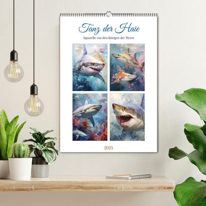 Tanz der Haie. Aquarelle von den Königen der Meere (CALVENDO Wandkalender 2025)