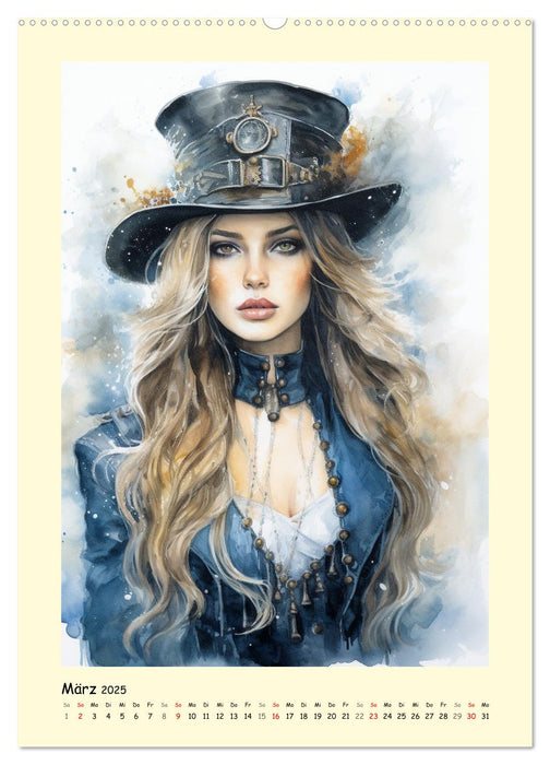 Schöne Steampunk Girls. Retro-Ästhetik im Aquarell-Stil (CALVENDO Premium Wandkalender 2025)