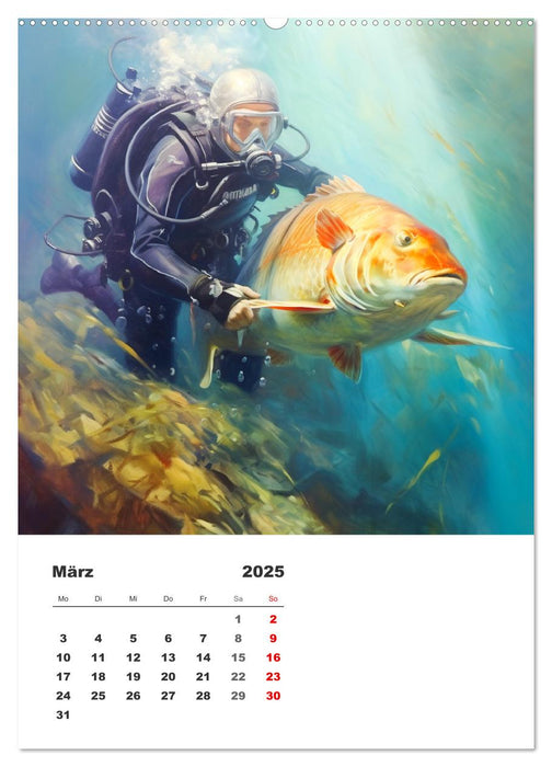 Tauchen im ewigen Blau. Eine Aquarell-Reise in die Tiefen der Meere (CALVENDO Premium Wandkalender 2025)