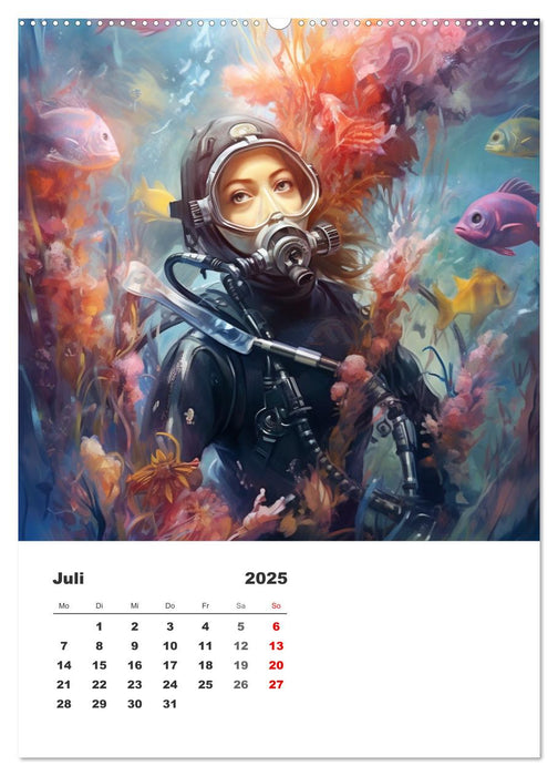 Tauchen im ewigen Blau. Eine Aquarell-Reise in die Tiefen der Meere (CALVENDO Premium Wandkalender 2025)