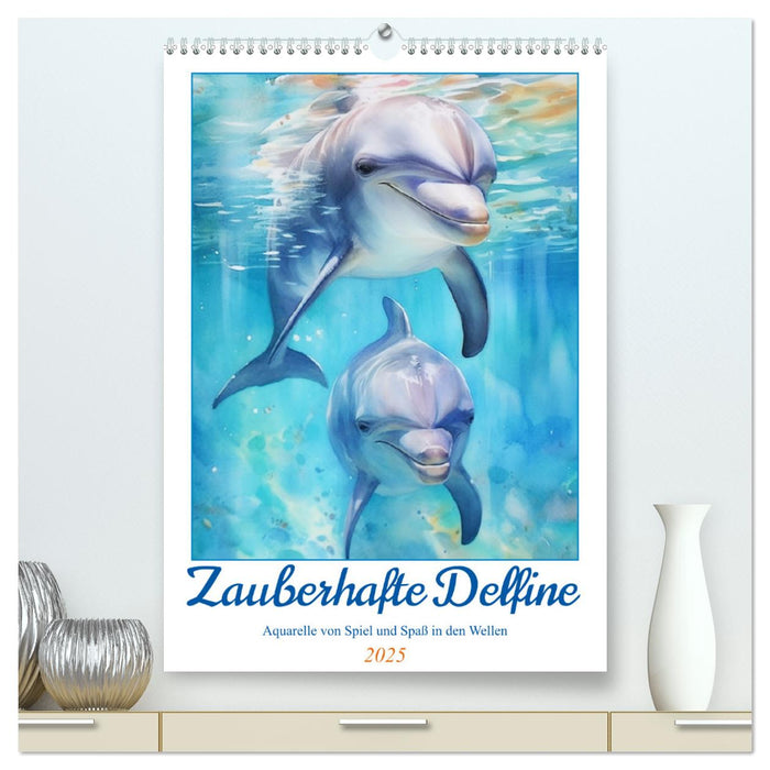 Zauberhafte Delfine. Aquarelle von Spiel und Spaß in den Wellen (CALVENDO Premium Wandkalender 2025)