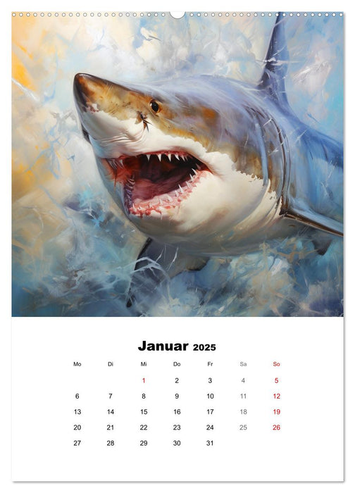Tanz der Haie. Aquarelle von den Königen der Meere (CALVENDO Premium Wandkalender 2025)