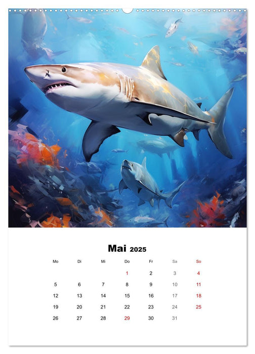 Tanz der Haie. Aquarelle von den Königen der Meere (CALVENDO Premium Wandkalender 2025)