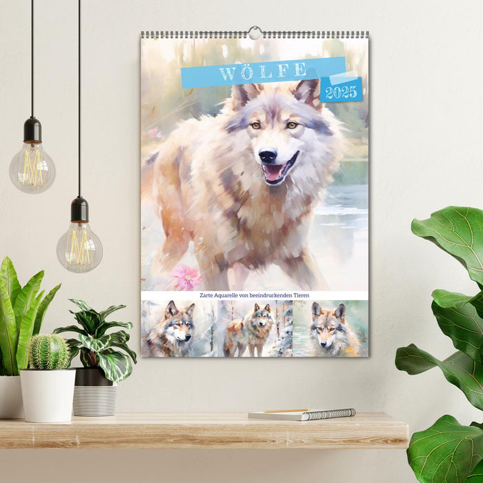 Wölfe. Zarte Aquarelle von beeindruckenden Tieren (CALVENDO Wandkalender 2025)
