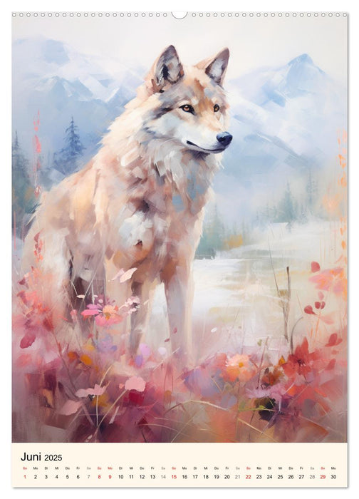 Wölfe. Zarte Aquarelle von beeindruckenden Tieren (CALVENDO Wandkalender 2025)