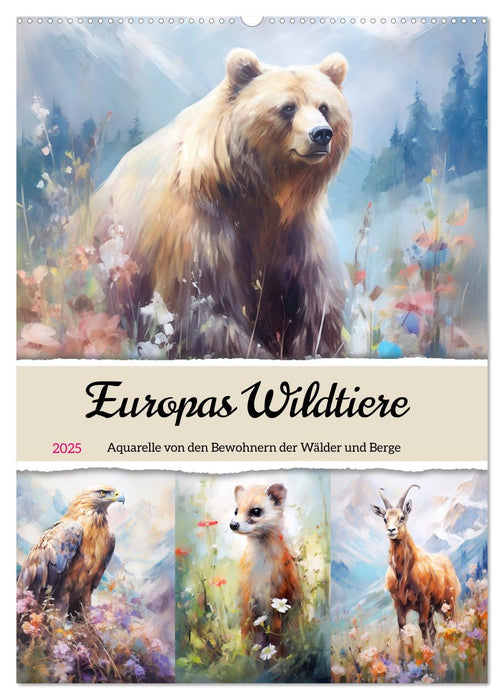 Europas Wildtiere. Aquarelle von den Bewohnern der Wälder und Berge (CALVENDO Wandkalender 2025)