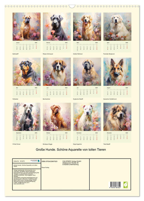 Große Hunde. Schöne Aquarelle von tollen Tieren (CALVENDO Wandkalender 2025)