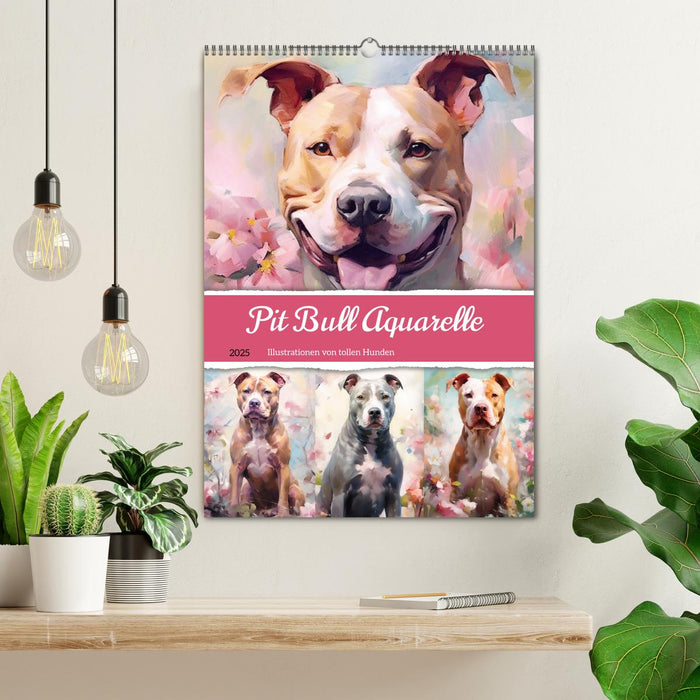 Pit Bull Aquarelle. Illustrationen von tollen Hunden (CALVENDO Wandkalender 2025)