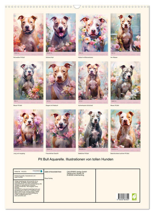 Pit Bull Aquarelle. Illustrationen von tollen Hunden (CALVENDO Wandkalender 2025)