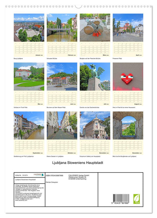 Ljubljana Sloweniens Hauptstadt (CALVENDO Premium Wandkalender 2025)