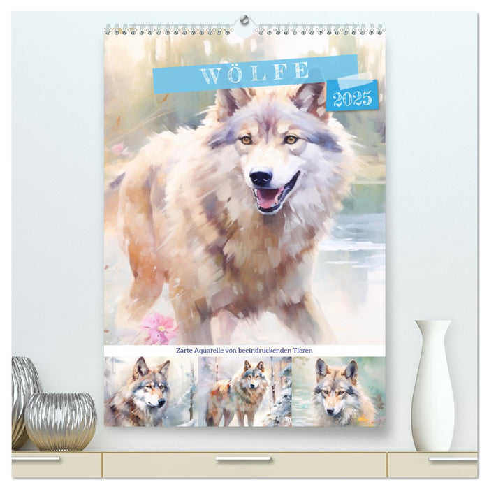 Wölfe. Zarte Aquarelle von beeindruckenden Tieren (CALVENDO Premium Wandkalender 2025)