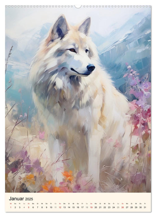 Wölfe. Zarte Aquarelle von beeindruckenden Tieren (CALVENDO Premium Wandkalender 2025)