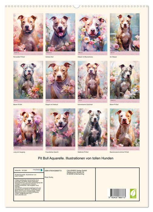 Pit Bull Aquarelle. Illustrationen von tollen Hunden (CALVENDO Premium Wandkalender 2025)