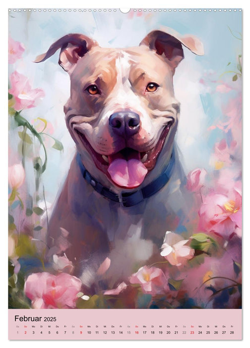 Pit Bull Aquarelle. Illustrationen von tollen Hunden (CALVENDO Premium Wandkalender 2025)