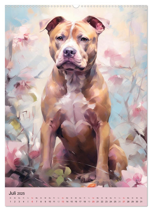 Pit Bull Aquarelle. Illustrationen von tollen Hunden (CALVENDO Premium Wandkalender 2025)