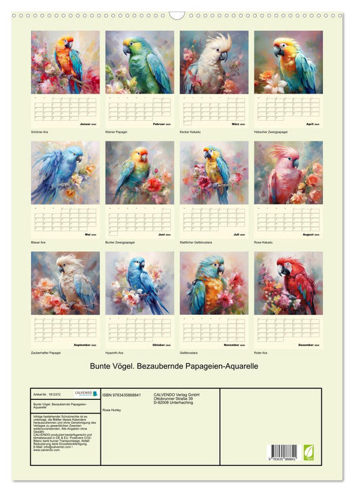 Bunte Vögel. Bezaubernde Papageien-Aquarelle (CALVENDO Wandkalender 2025)