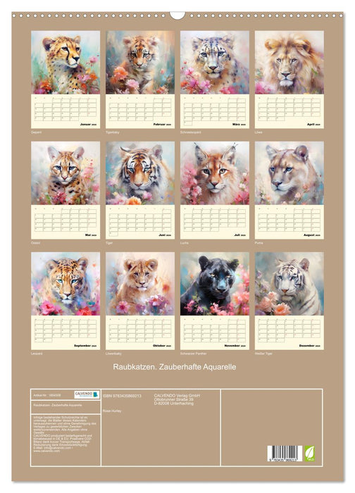 Raubkatzen. Zauberhafte Aquarelle (CALVENDO Wandkalender 2025)
