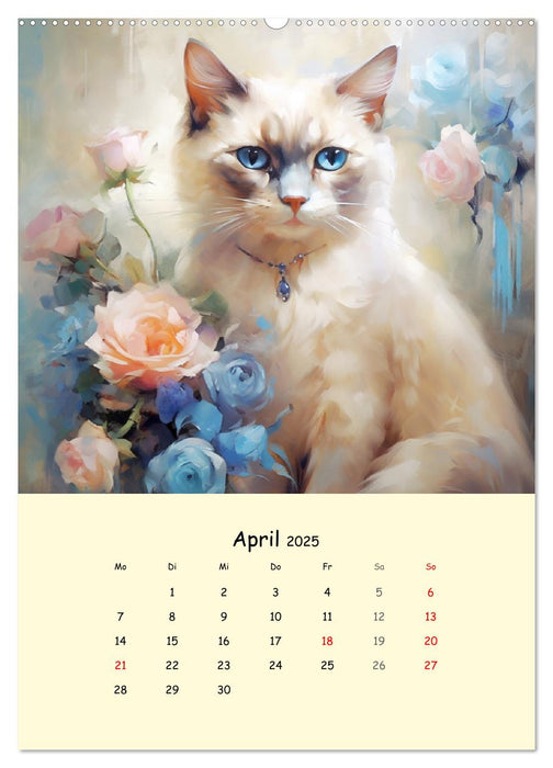 Liebliche Katzen. Anmut und Würde mit Blumen (CALVENDO Premium Wandkalender 2025)