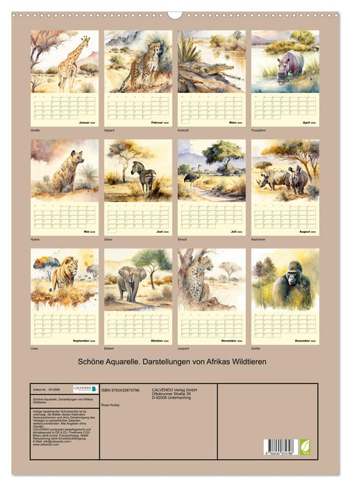 Schöne Aquarelle. Darstellungen von Afrikas Wildtieren (CALVENDO Wandkalender 2025)