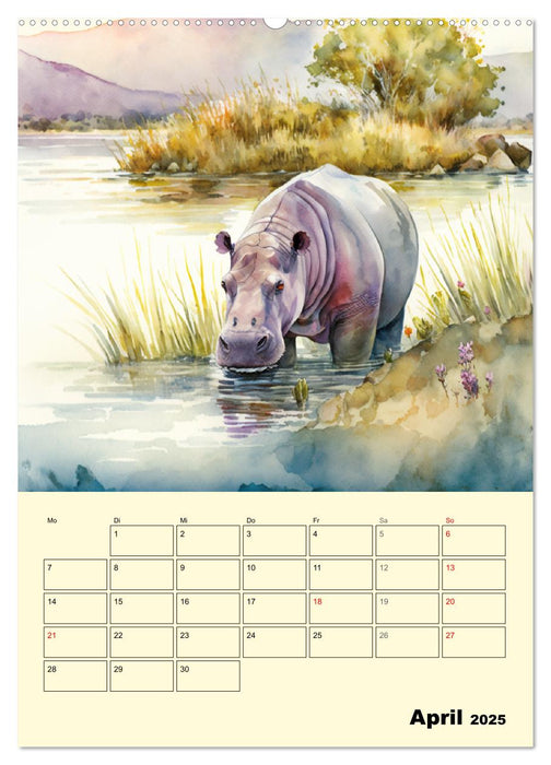 Schöne Aquarelle. Darstellungen von Afrikas Wildtieren (CALVENDO Premium Wandkalender 2025)