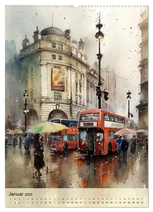 London - ein Regentag (CALVENDO Premium Wandkalender 2025)