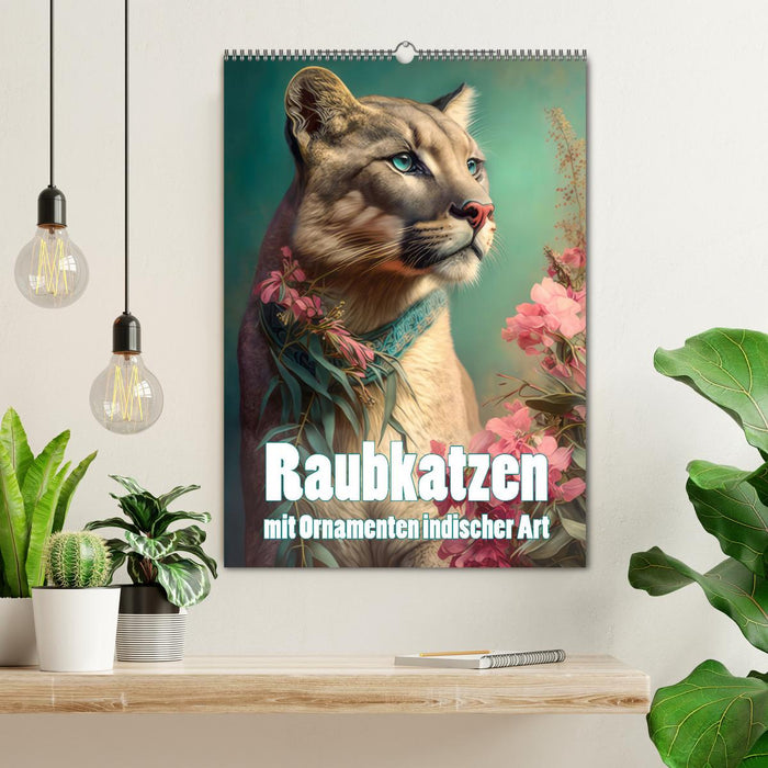 Raubkatzen mit Ornamenten indischer Art (CALVENDO Wandkalender 2025)